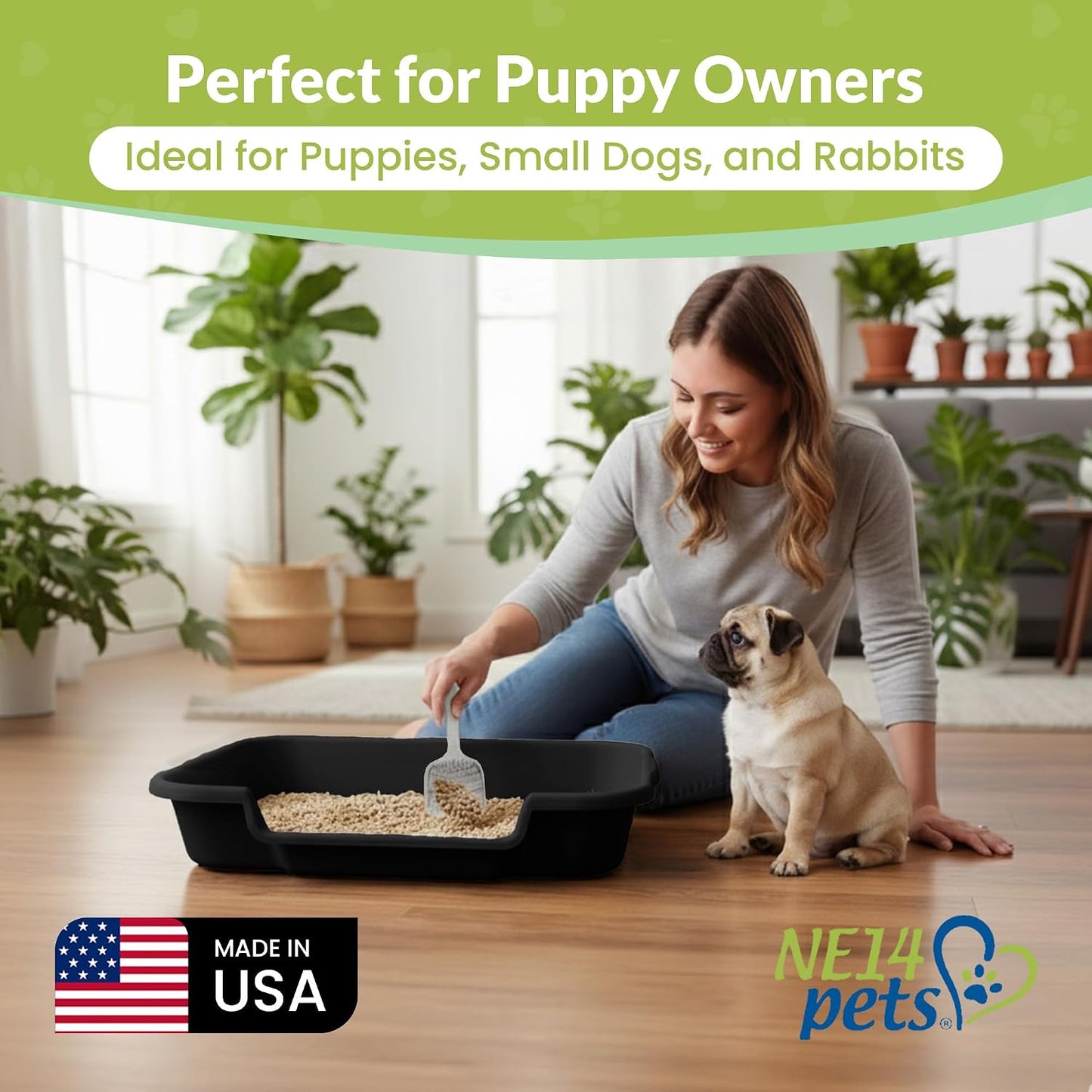 Large Dog Indoor Litter Box Up to 20 Lbs, Blacksmithe Black | Durable & Pet Safe Puppy Litter Box, Indoor Open Top Entry Dog Litter Pan, Comfortable & Great for Dogs, Made in USA