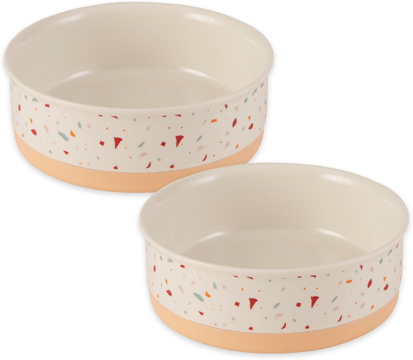 Ceramic Food Bowls, Non-Slip & Dishwasher Safe, Medium Set, 6x2 Terrazzo