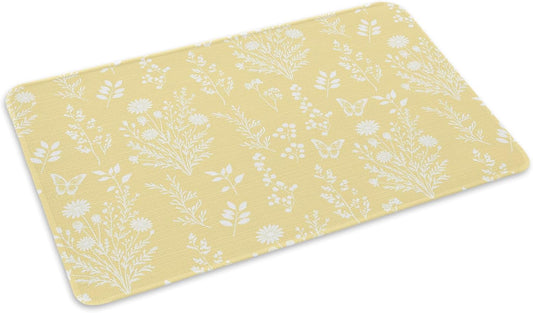 Light Yellow Botanical Door Mat Indoor Outdoor, Spring Summer Chic Wildflowers Non Slip Welcome Mat with Rubber Backing, Absorbent Fabric Front Door Mats Entryway Rug for Home Patio Entrance 16"x24"