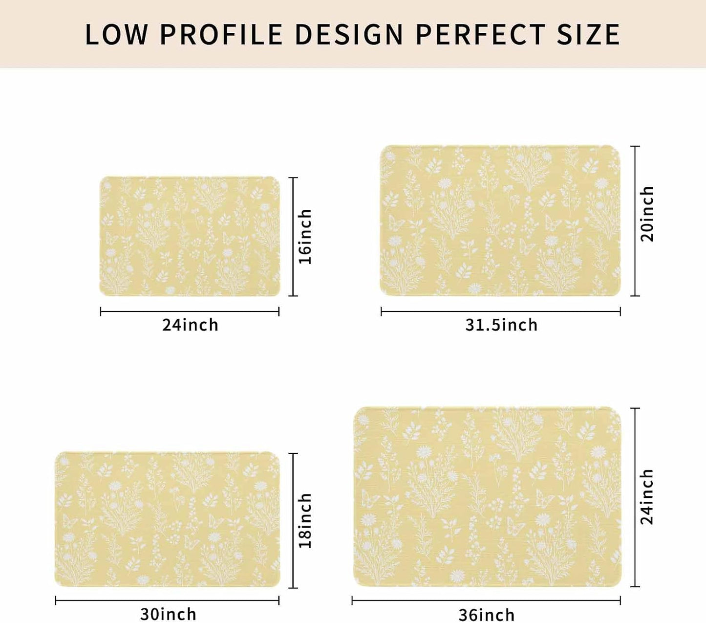 Light Yellow Botanical Door Mat Indoor Outdoor, Spring Summer Chic Wildflowers Non Slip Welcome Mat with Rubber Backing, Absorbent Fabric Front Door Mats Entryway Rug for Home Patio Entrance 16"x24"