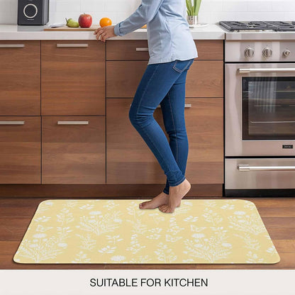 Light Yellow Botanical Door Mat Indoor Outdoor, Spring Summer Chic Wildflowers Non Slip Welcome Mat with Rubber Backing, Absorbent Fabric Front Door Mats Entryway Rug for Home Patio Entrance 16"x24"