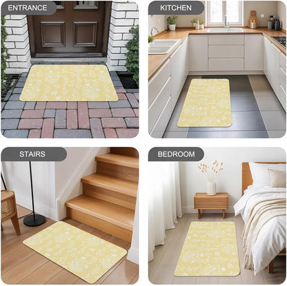 Light Yellow Botanical Door Mat Indoor Outdoor, Spring Summer Chic Wildflowers Non Slip Welcome Mat with Rubber Backing, Absorbent Fabric Front Door Mats Entryway Rug for Home Patio Entrance 16"x24"
