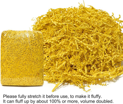 1/2 LB Crinkle Cut Paper Shred Filler Yellow 8 oz Shredded Paper | Crinkle Paper Filler for Gift Box - Gift Basket Bag Filler - Grass Cushion Stuffing for Mother's day, Birthday Gift Wrapping