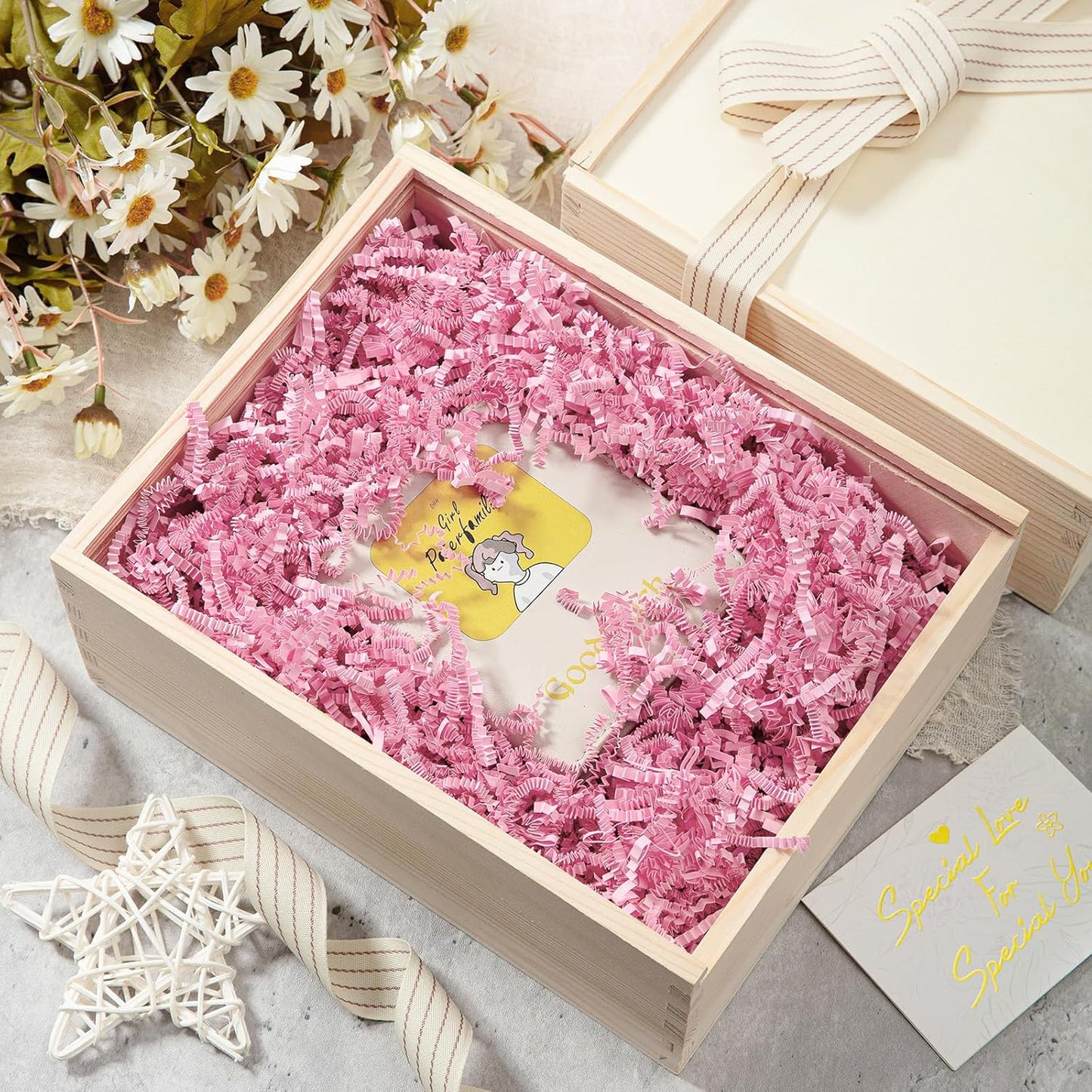 1/2 LB Crinkle Cut Paper Shred Filler Yellow 8 oz Shredded Paper | Crinkle Paper Filler for Gift Box - Gift Basket Bag Filler - Grass Cushion Stuffing for Mother's day, Birthday Gift Wrapping