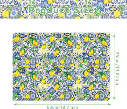 50 Sheets Capri Lemon Tissue Paper, Summer Blue Mediterranean Tile Yellow Lemon Gift Wrapping Papers, Summer Fruit Blue and White Porcelain Design for Bouquet Flower Wrapping, Candy Bag Fillers,Packaging Paper, Gift Boxes, 20 x 14 Inch