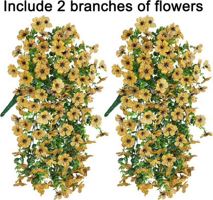 Artificial Hanging Flowers for Outdoors Decoration, 2pcs Fake Daisy with Eucalyptus Leaves for Garden Yard Porch (Yellow)