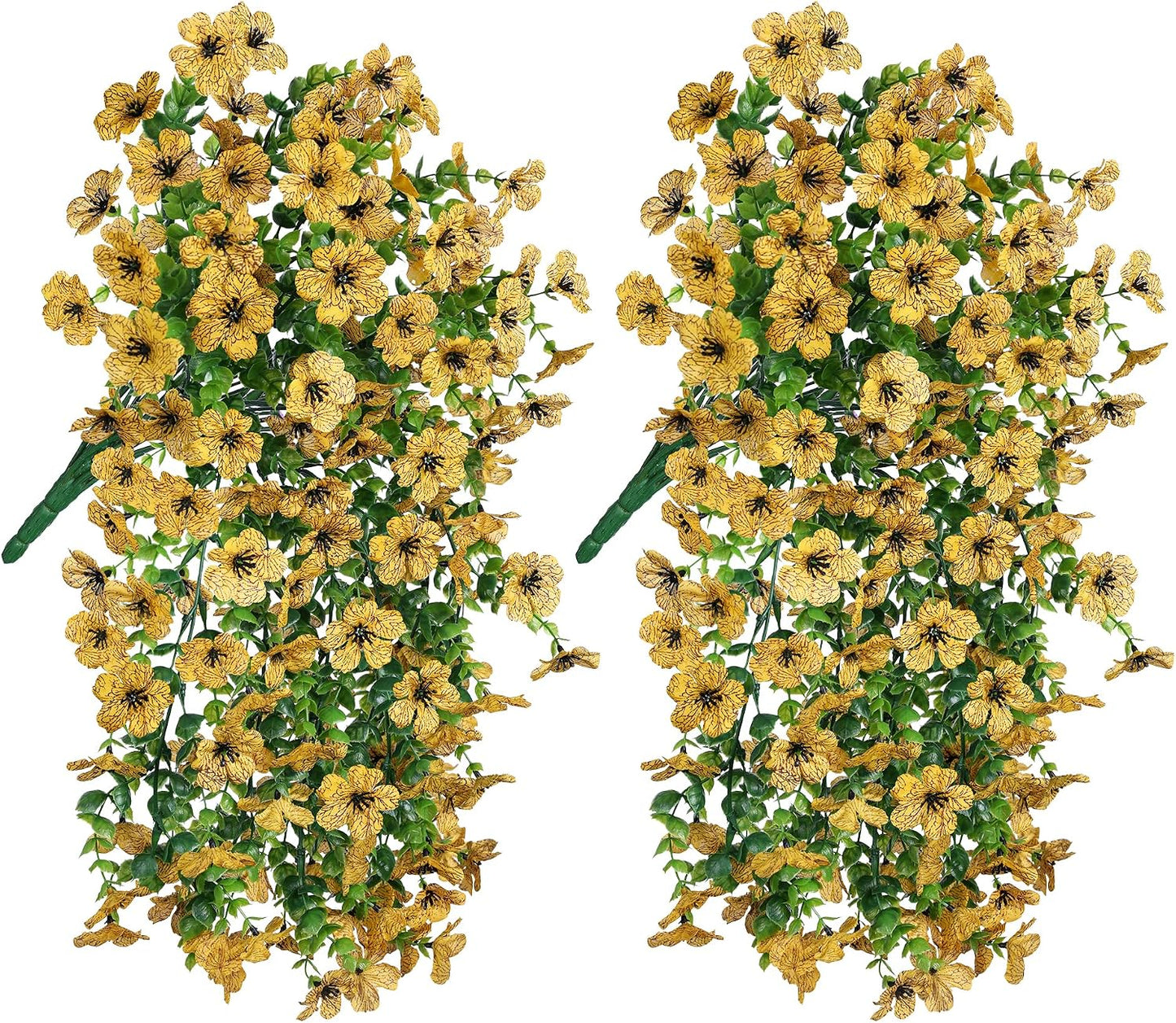 Artificial Hanging Flowers for Outdoors Decoration, 2pcs Fake Daisy with Eucalyptus Leaves for Garden Yard Porch (Yellow)