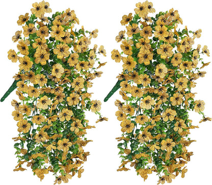 Artificial Hanging Flowers for Outdoors Decoration, 2pcs Fake Daisy with Eucalyptus Leaves for Garden Yard Porch (Yellow)