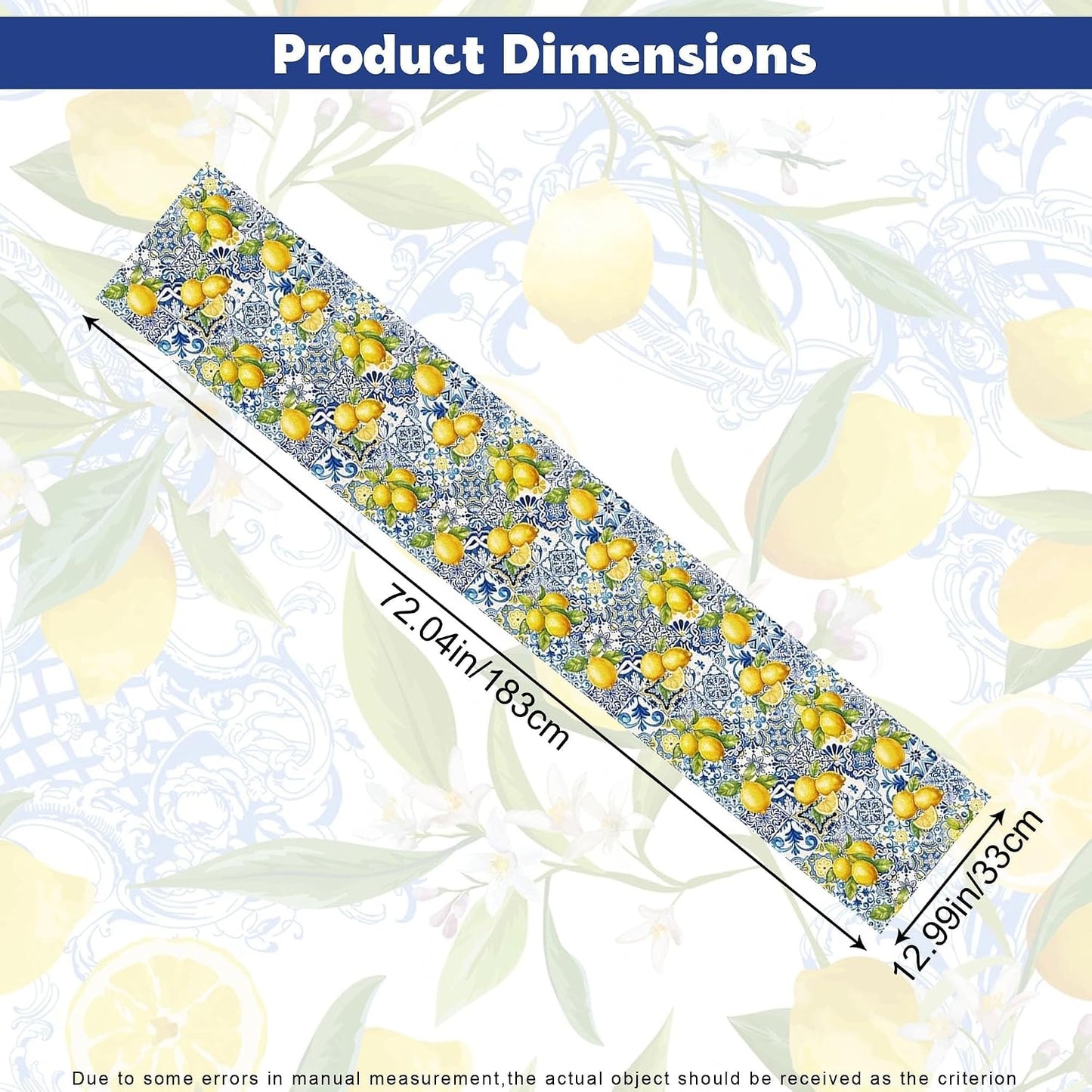 Lemon Table Runner, 13 x 72 inches Blue and Yellow Summer Fruit Kitchen Dining Table Decoration Italian Lemons Table Cover for Indoor Outdoor Home Party Supplies