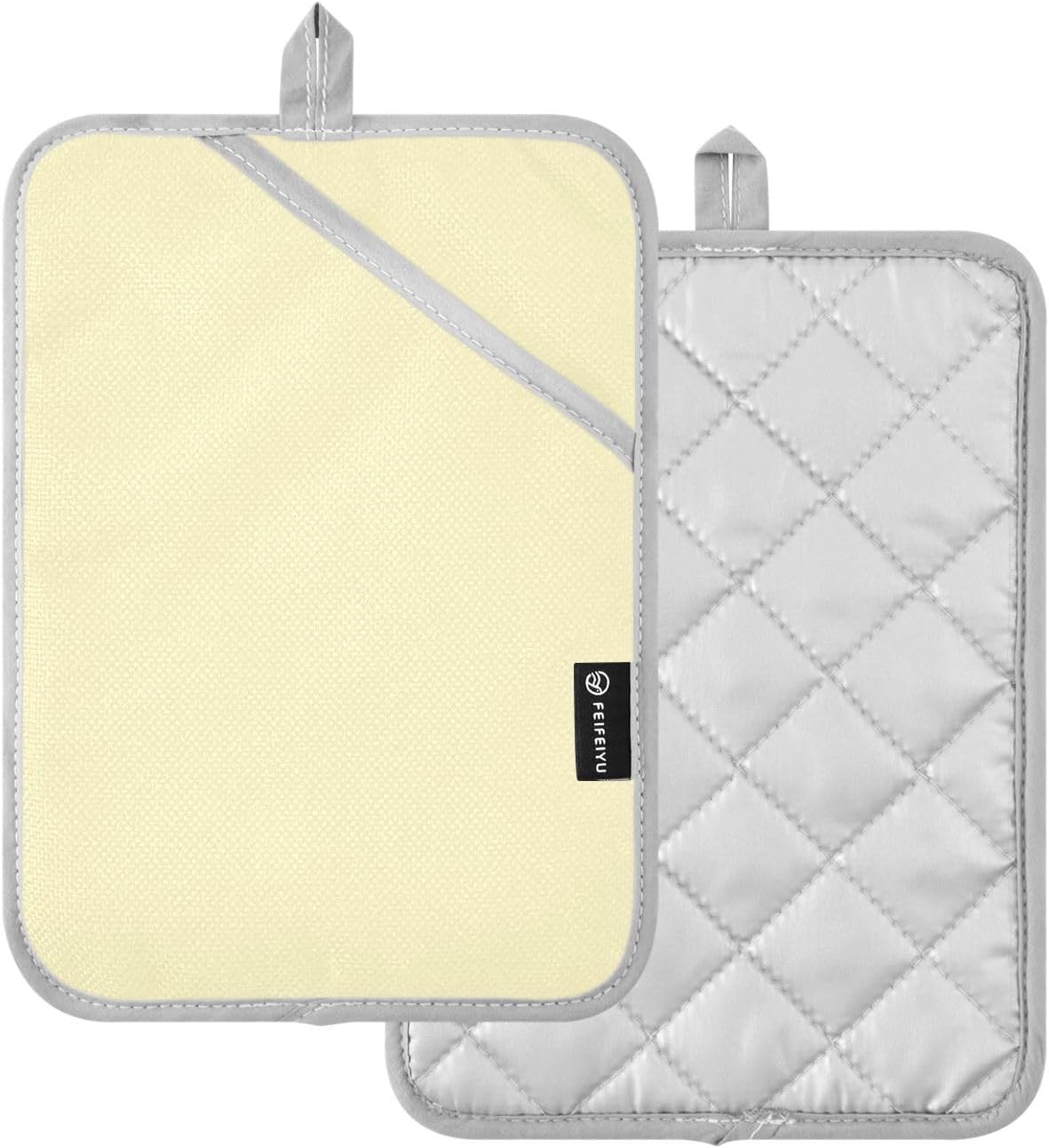 Light Yellow Pot Holders Set of 2 Potholders Hot Pads Heat Resistant Trivet Oven Mitts with Pockets for Cooking Baking Kitchen