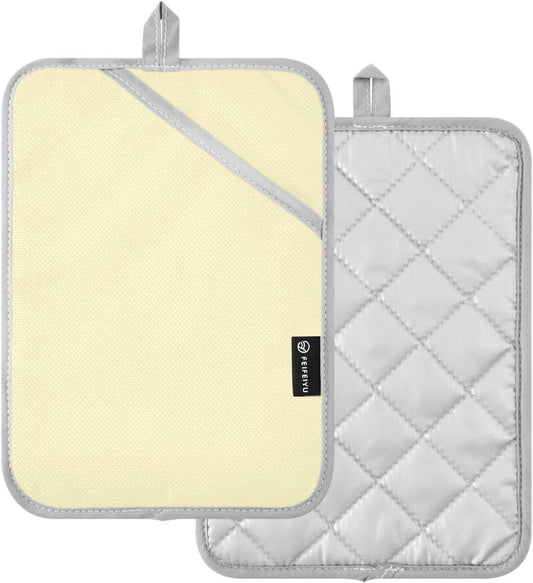 Light Yellow Pot Holders Set of 2 Potholders Hot Pads Heat Resistant Trivet Oven Mitts with Pockets for Cooking Baking Kitchen