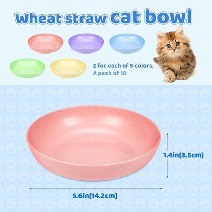 10 Pcs Cat Food Bowl, 5.6 Inch Plastic Shallow Pet Food and Water Dish for Relief Whisker Fatigue, Wide Cat Wet Feeding Bowls, Small Flat Dish for Indoor Outdoor Kittens Dogs | 5.6 Inch Plastic Shallow Pet Food and Water Dish Wide Cat Wet Feeding Bowls,