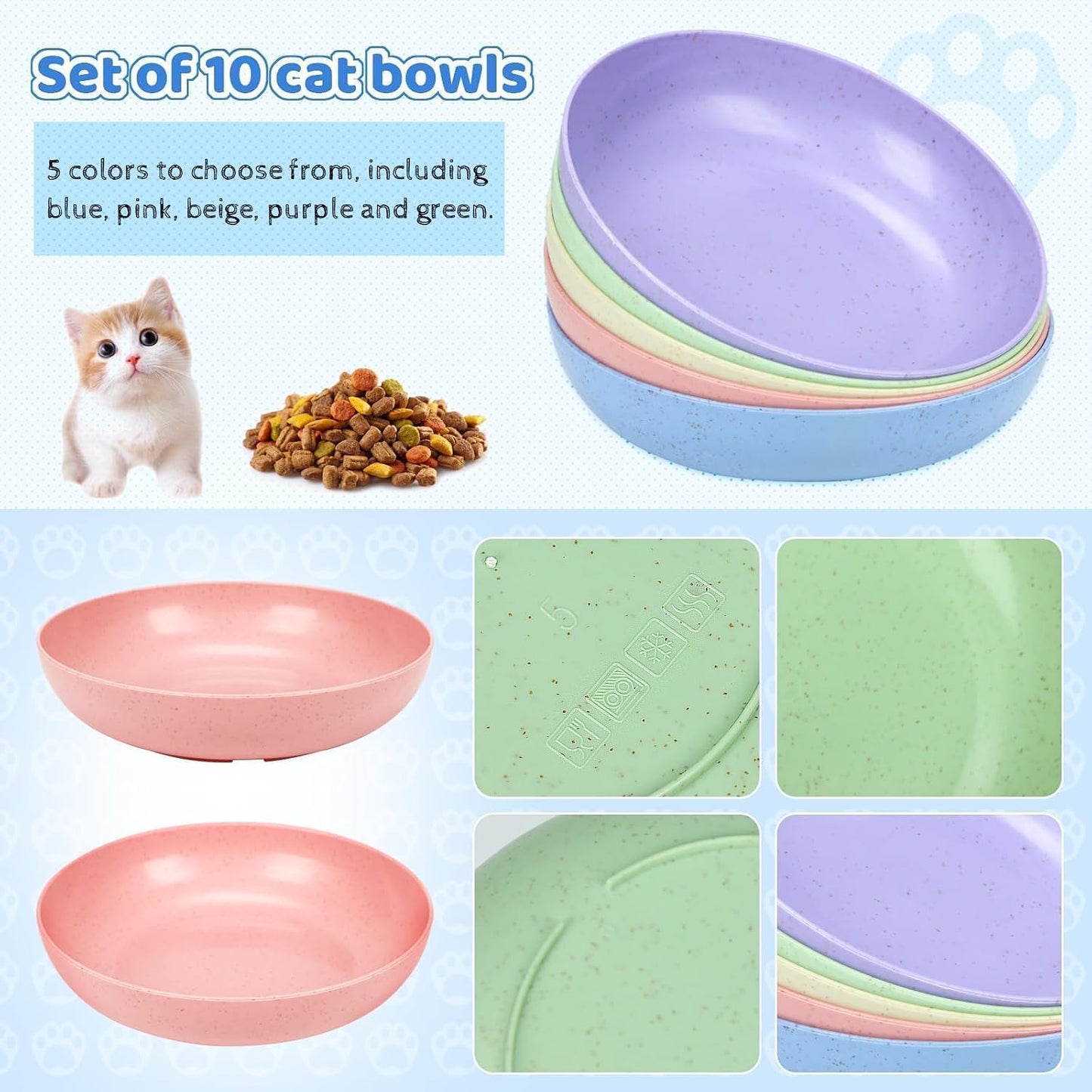 10 Pcs Cat Food Bowl, 5.6 Inch Plastic Shallow Pet Food and Water Dish for Relief Whisker Fatigue, Wide Cat Wet Feeding Bowls, Small Flat Dish for Indoor Outdoor Kittens Dogs | 5.6 Inch Plastic Shallow Pet Food and Water Dish Wide Cat Wet Feeding Bowls,