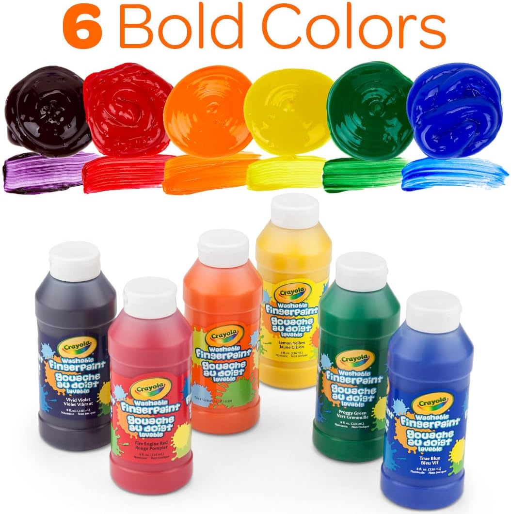Washable Finger Paints (6ct), Teacher Classroom Must Haves, Toddler Paint Set, Nontoxic Finger Paint for Kids, Arts & Crafts Supplies for Toddlers [Amazon Exclusive]