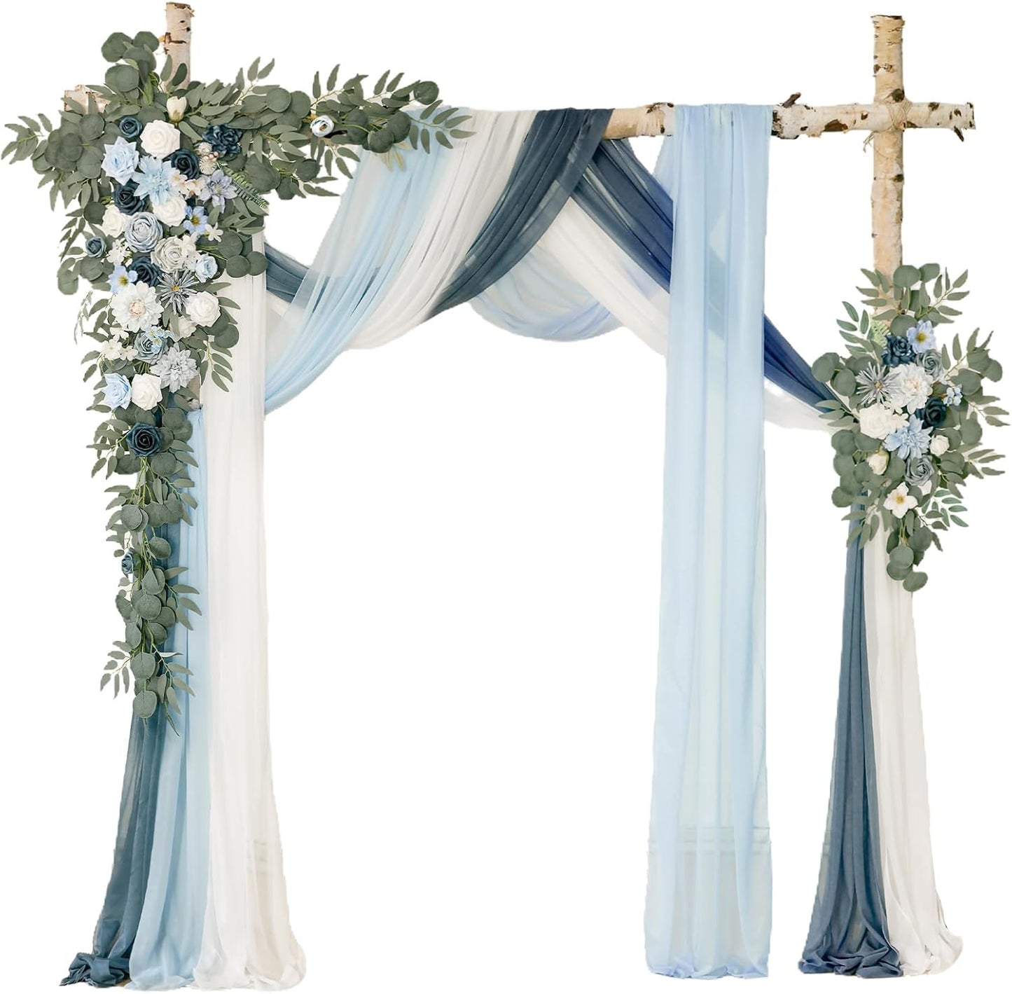 Deluxe Yellow Artificial Wedding Arch Flowers with Drapes Kit-Pack of 5, 2pcs Flower Arrangements 3pcs Hanging Sheer Drapes Yellow Ceremony Arbor Reception Backdrop Rose Floral Decorations.