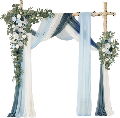 Deluxe Yellow Artificial Wedding Arch Flowers with Drapes Kit-Pack of 5, 2pcs Flower Arrangements 3pcs Hanging Sheer Drapes Yellow Ceremony Arbor Reception Backdrop Rose Floral Decorations.