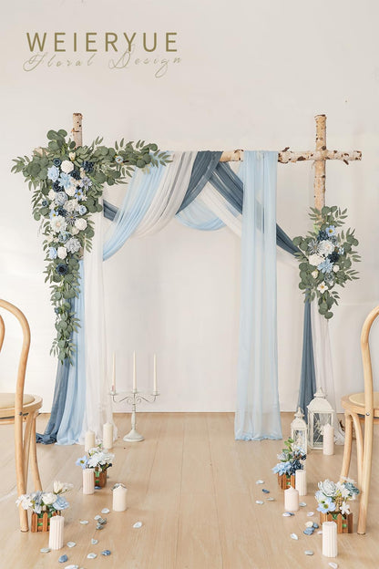 Deluxe Yellow Artificial Wedding Arch Flowers with Drapes Kit-Pack of 5, 2pcs Flower Arrangements 3pcs Hanging Sheer Drapes Yellow Ceremony Arbor Reception Backdrop Rose Floral Decorations.
