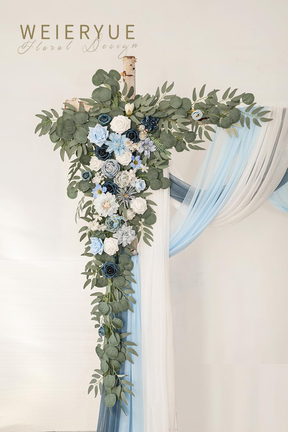 Deluxe Yellow Artificial Wedding Arch Flowers with Drapes Kit-Pack of 5, 2pcs Flower Arrangements 3pcs Hanging Sheer Drapes Yellow Ceremony Arbor Reception Backdrop Rose Floral Decorations.