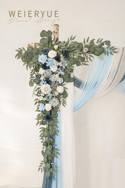 Deluxe Yellow Artificial Wedding Arch Flowers with Drapes Kit-Pack of 5, 2pcs Flower Arrangements 3pcs Hanging Sheer Drapes Yellow Ceremony Arbor Reception Backdrop Rose Floral Decorations.