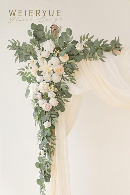 Deluxe Yellow Artificial Wedding Arch Flowers with Drapes Kit-Pack of 5, 2pcs Flower Arrangements 3pcs Hanging Sheer Drapes Yellow Ceremony Arbor Reception Backdrop Rose Floral Decorations.