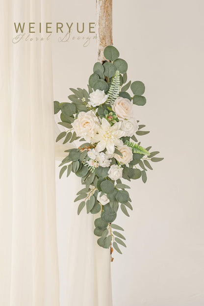 Deluxe Yellow Artificial Wedding Arch Flowers with Drapes Kit-Pack of 5, 2pcs Flower Arrangements 3pcs Hanging Sheer Drapes Yellow Ceremony Arbor Reception Backdrop Rose Floral Decorations.