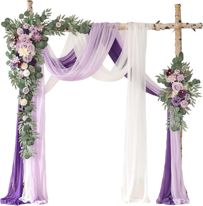 Deluxe Yellow Artificial Wedding Arch Flowers with Drapes Kit-Pack of 5, 2pcs Flower Arrangements 3pcs Hanging Sheer Drapes Yellow Ceremony Arbor Reception Backdrop Rose Floral Decorations.