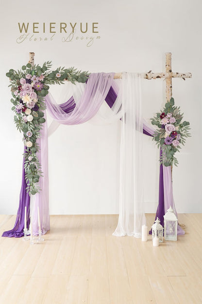 Deluxe Yellow Artificial Wedding Arch Flowers with Drapes Kit-Pack of 5, 2pcs Flower Arrangements 3pcs Hanging Sheer Drapes Yellow Ceremony Arbor Reception Backdrop Rose Floral Decorations.