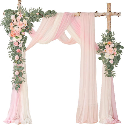 Deluxe Yellow Artificial Wedding Arch Flowers with Drapes Kit-Pack of 5, 2pcs Flower Arrangements 3pcs Hanging Sheer Drapes Yellow Ceremony Arbor Reception Backdrop Rose Floral Decorations.