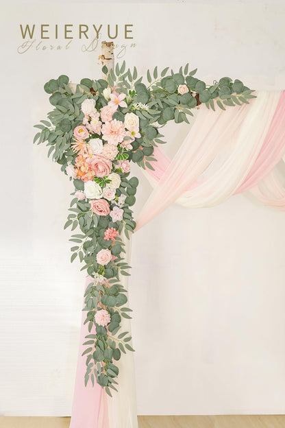 Deluxe Yellow Artificial Wedding Arch Flowers with Drapes Kit-Pack of 5, 2pcs Flower Arrangements 3pcs Hanging Sheer Drapes Yellow Ceremony Arbor Reception Backdrop Rose Floral Decorations.