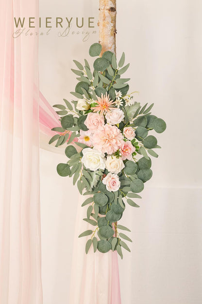 Deluxe Yellow Artificial Wedding Arch Flowers with Drapes Kit-Pack of 5, 2pcs Flower Arrangements 3pcs Hanging Sheer Drapes Yellow Ceremony Arbor Reception Backdrop Rose Floral Decorations.