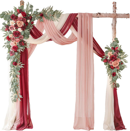 Deluxe Yellow Artificial Wedding Arch Flowers with Drapes Kit-Pack of 5, 2pcs Flower Arrangements 3pcs Hanging Sheer Drapes Yellow Ceremony Arbor Reception Backdrop Rose Floral Decorations.