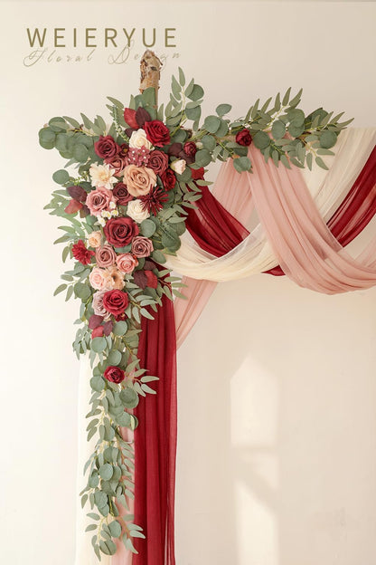 Deluxe Yellow Artificial Wedding Arch Flowers with Drapes Kit-Pack of 5, 2pcs Flower Arrangements 3pcs Hanging Sheer Drapes Yellow Ceremony Arbor Reception Backdrop Rose Floral Decorations.