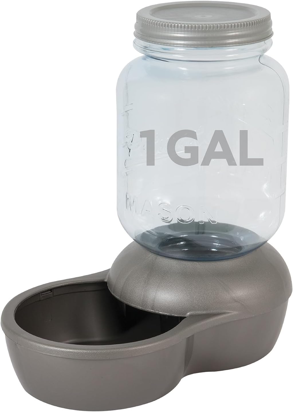 Mason Inspired Replendish Gravity Waterer, Water Dispenser for Dogs and Cats, 1 Gallon Silver, Made in USA