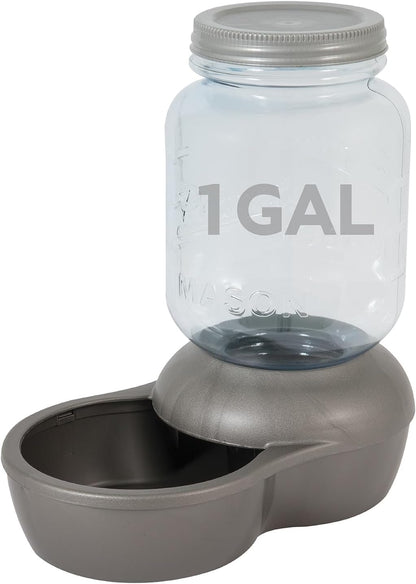Mason Inspired Replendish Gravity Waterer, Water Dispenser for Dogs and Cats, 1 Gallon Silver, Made in USA