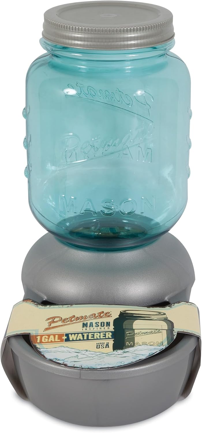 Mason Inspired Replendish Gravity Waterer, Water Dispenser for Dogs and Cats, 1 Gallon Silver, Made in USA