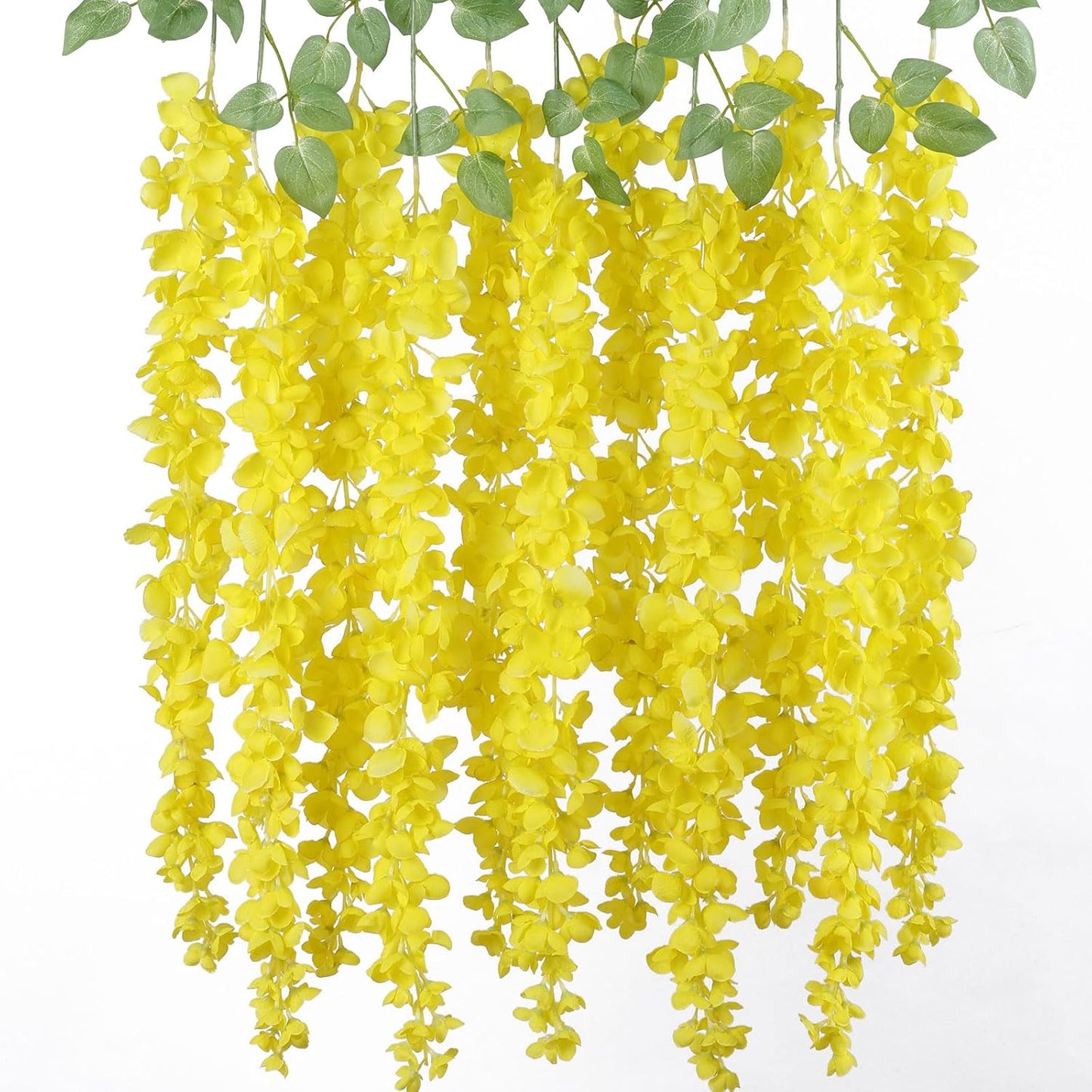 6Pcs Yellow Wisteria Hanging Flowers 48" Silk Wisteria Artificial Flowers Garland Vines Fake Hanging Flowers Decoration for Wedding Flower Wall Backdrop Centerpieces Party Room Decor (Yellow)