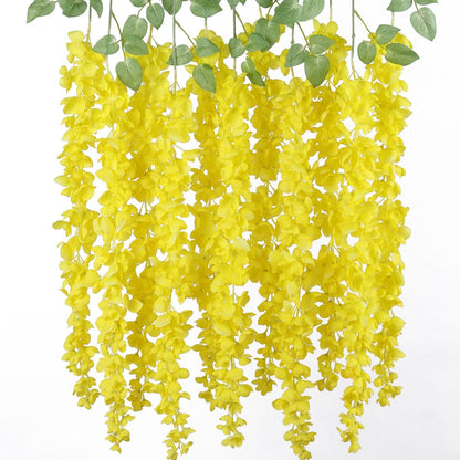 6Pcs Yellow Wisteria Hanging Flowers 48" Silk Wisteria Artificial Flowers Garland Vines Fake Hanging Flowers Decoration for Wedding Flower Wall Backdrop Centerpieces Party Room Decor (Yellow)