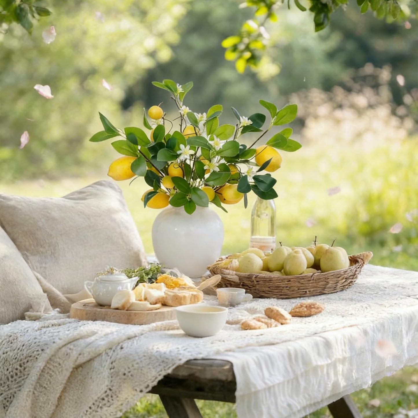 2 Bunches Artificial Lemons Branches, 16 Heads Fake Lemon Branches with Lemons for Vase, Realistic Fake Lemon Decoration for Farmhouse Style Party Table Centerpiece and Home Decor