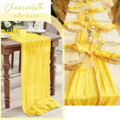 3 Pack Lemon Yellow Cheesecloth Table Runner, 17 x 108 Inch, Gauze Cheese Cloth Table Runner Rustic Sheer Runner for Wedding Birthday Party Baby Shower Table Decor(Lemon Yellow)