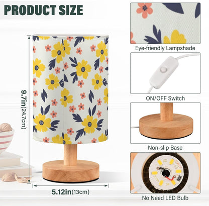 Yellow Flowers Table Lamp Bedroom Bedside Night Reading Desk Lamps Cylinder Nightstand Sleeping Light Lamp for Living Room Office Decor