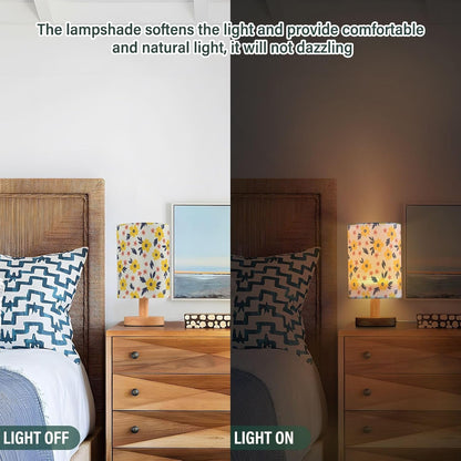 Yellow Flowers Table Lamp Bedroom Bedside Night Reading Desk Lamps Cylinder Nightstand Sleeping Light Lamp for Living Room Office Decor