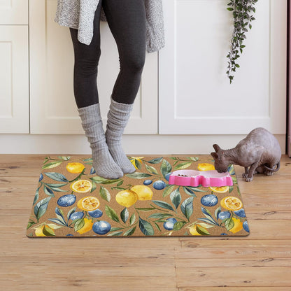 Mediterranean Lemon Door Mat, Mediterranean Sicilian Lemons Front Door Mat Outside Entrance, Blueberry Lemons Artificial Coir Doormat Rugs for Porch Patio Entry Indoor Entryway, 17x30 Inch