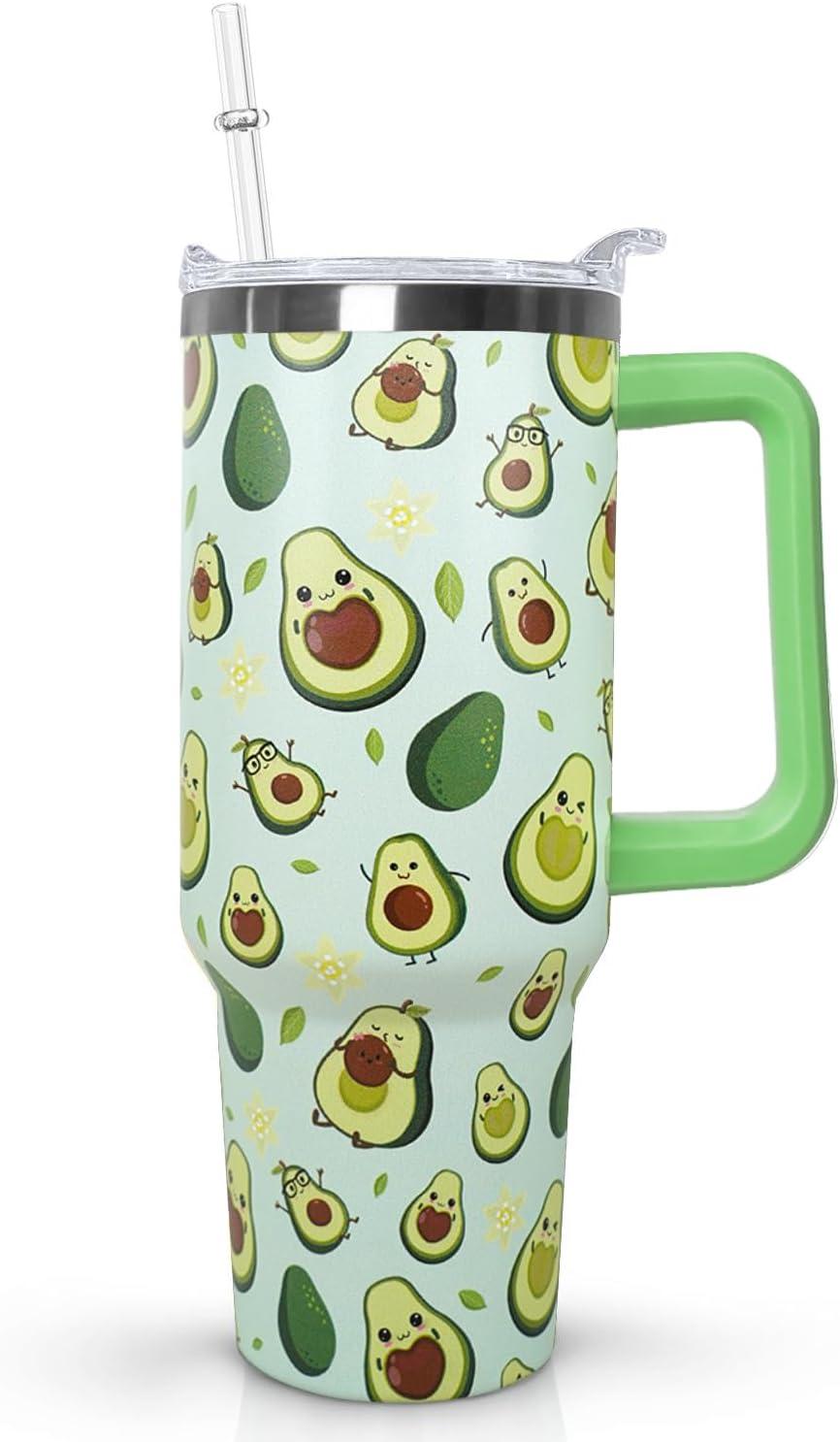 Ceovfoi 40 oz Lemon Print Stainless Steel Tumbler With Lid and Straw - Yellow Coffee Travel Mug Cup Water Bottle - Gifts for Lemon Lovers