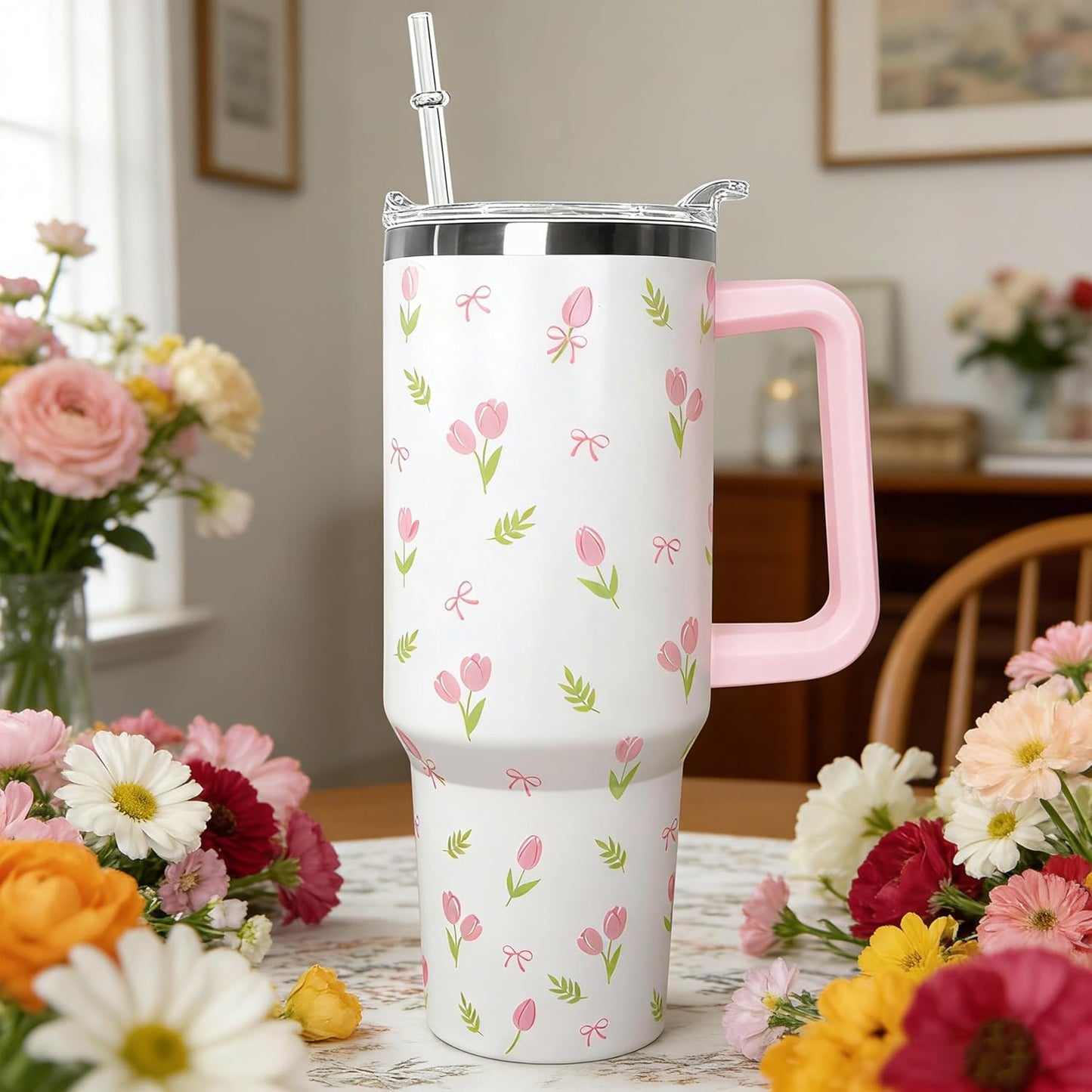 Ceovfoi 40 oz Lemon Print Stainless Steel Tumbler With Lid and Straw - Yellow Coffee Travel Mug Cup Water Bottle - Gifts for Lemon Lovers