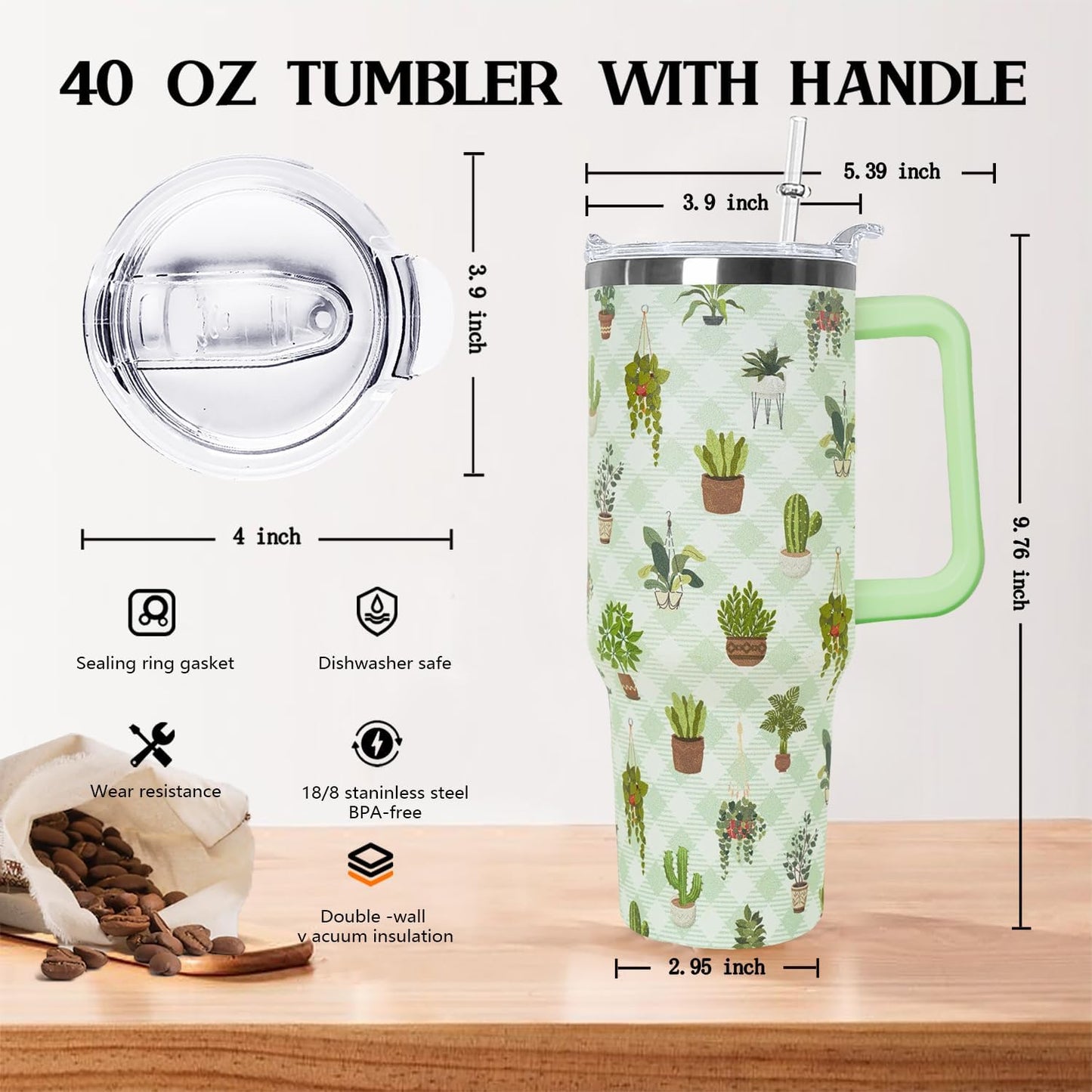 Ceovfoi 40 oz Lemon Print Stainless Steel Tumbler With Lid and Straw - Yellow Coffee Travel Mug Cup Water Bottle - Gifts for Lemon Lovers
