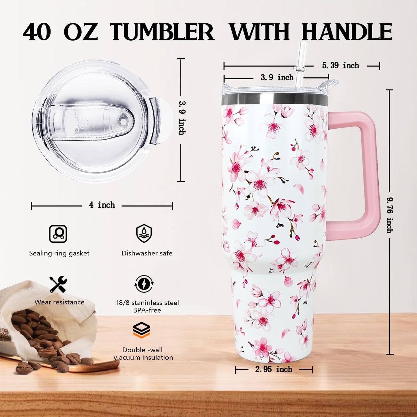 Ceovfoi 40 oz Lemon Print Stainless Steel Tumbler With Lid and Straw - Yellow Coffee Travel Mug Cup Water Bottle - Gifts for Lemon Lovers