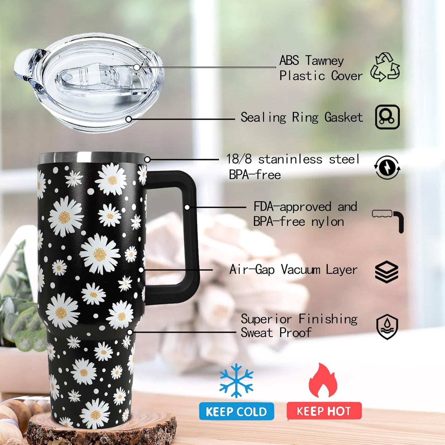 Ceovfoi 40 oz Lemon Print Stainless Steel Tumbler With Lid and Straw - Yellow Coffee Travel Mug Cup Water Bottle - Gifts for Lemon Lovers
