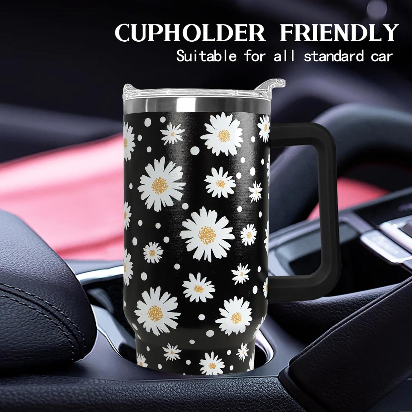 Ceovfoi 40 oz Lemon Print Stainless Steel Tumbler With Lid and Straw - Yellow Coffee Travel Mug Cup Water Bottle - Gifts for Lemon Lovers