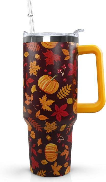Ceovfoi 40 oz Lemon Print Stainless Steel Tumbler With Lid and Straw - Yellow Coffee Travel Mug Cup Water Bottle - Gifts for Lemon Lovers