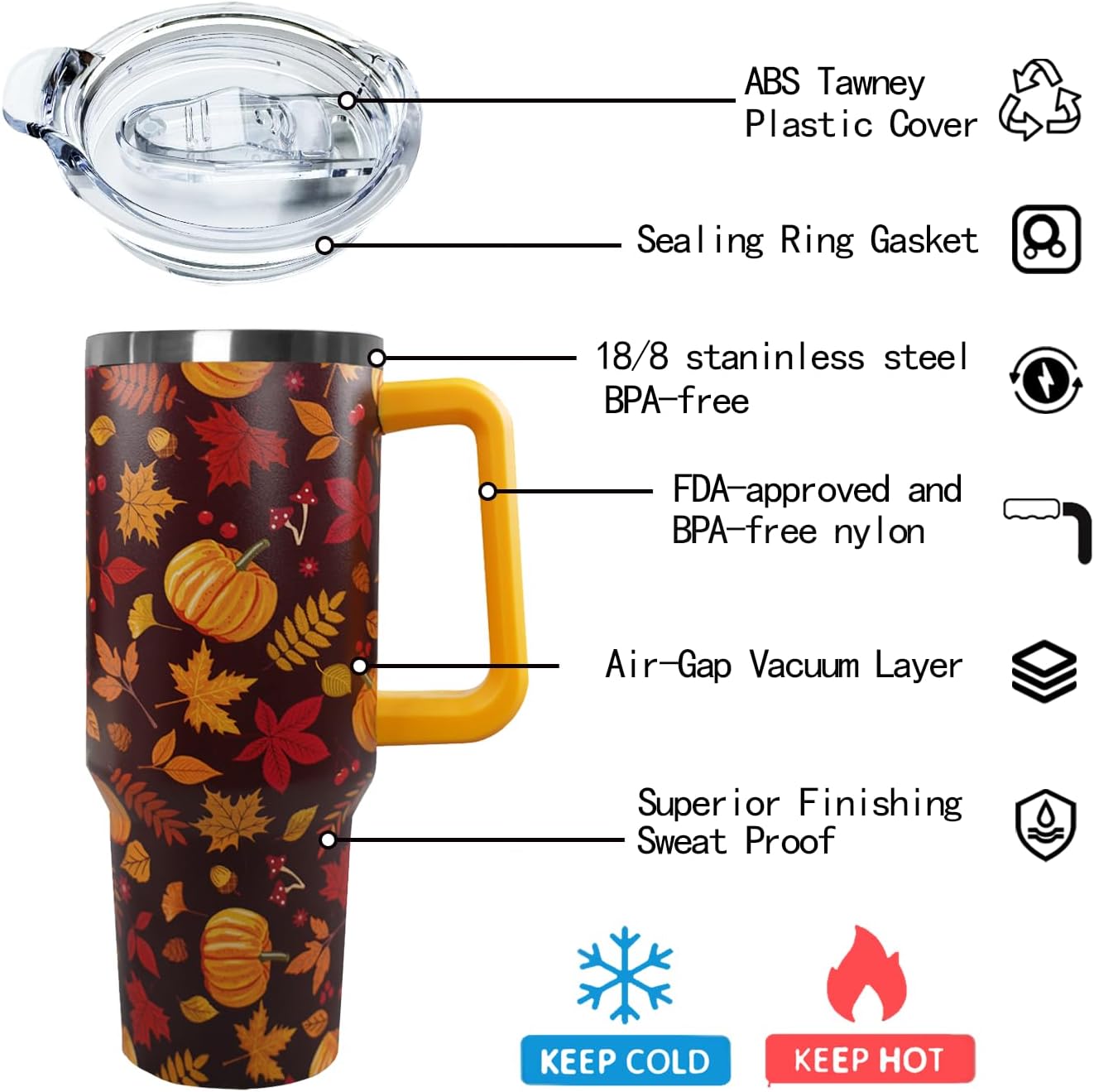 Ceovfoi 40 oz Lemon Print Stainless Steel Tumbler With Lid and Straw - Yellow Coffee Travel Mug Cup Water Bottle - Gifts for Lemon Lovers